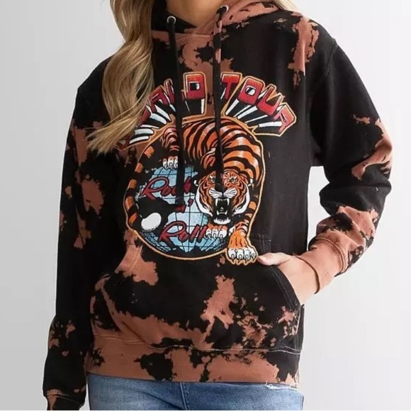 American Highway Tops - AMERICAN HIGHWAY Rock n Roll tiger Hoodie Large bleached wash grunge 90s metal​